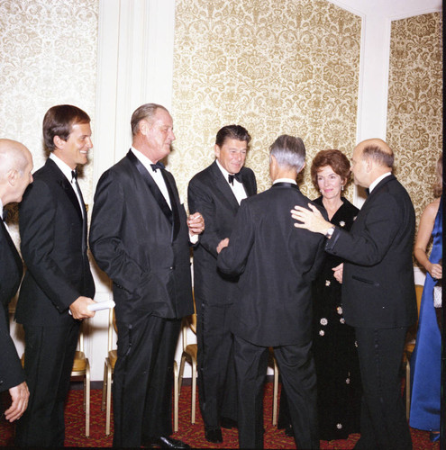 Ronald Reagan greeting guests at Pepperdine's Birth of a College dinner, 1970