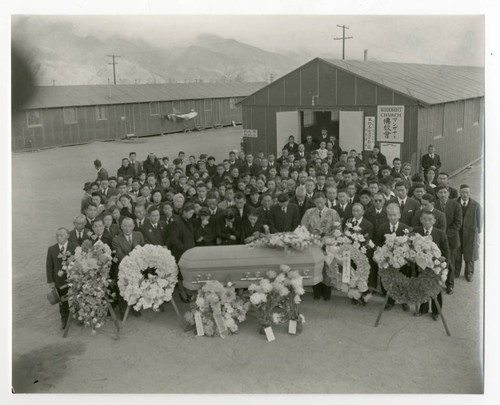 Exterior photograph of a funeral for Isuneji Sugimoto