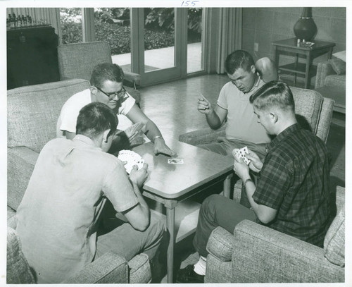 Students playing card game, Harvey Mudd College
