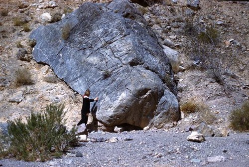 Woman standing beside rock formation in Titus Canyon