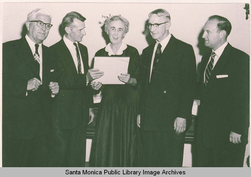 Pacific Palisades 1950 Citizen of the Year Award recipient, Bertha Morrison