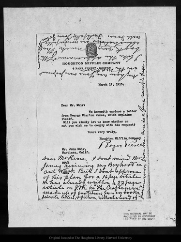 Letter from Roger Pierce to John Muir, 1913 Mar 17