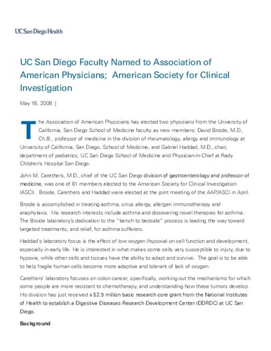 UC San Diego Faculty Named to Association of American Physicians; American Society for Clinical Investigation