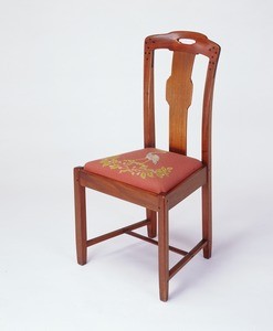 Side chair of Honduras mahogany, ebony and upholstered seat