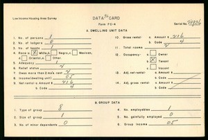 WPA Low income housing area survey data card 96, serial 21936