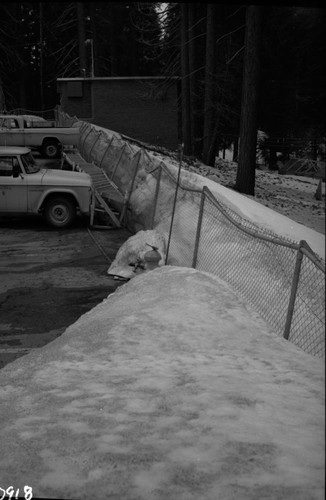 Record Heavy Snows, Damage to chainlink fence from snow weight, maintenance area