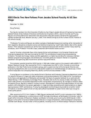 IEEE Elects Two New Fellows From Jacobs School Faculty At UC San Diego