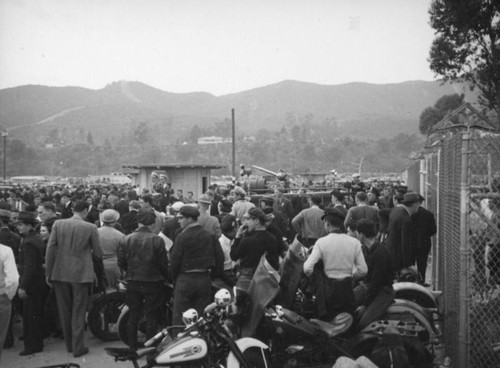 Motorcycles and officers, 1938 Rose Bowl