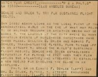 Press release titled "Schlee and Brock to try for sustained flight record," 1928