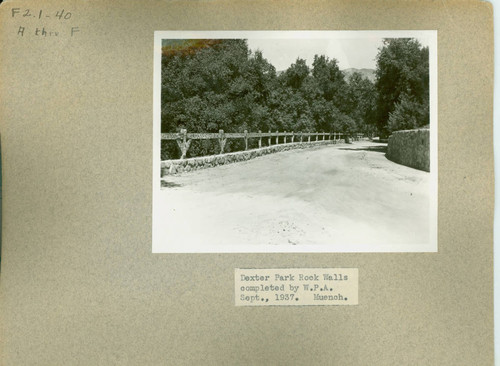 View of rock walls and fence at Dexter Park