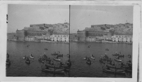Malta from Ships, boatmen in foreground, Malta