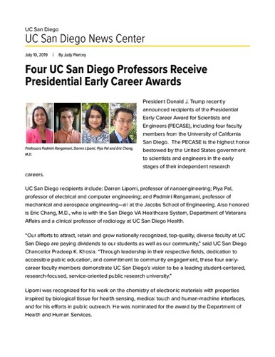 Four UC San Diego Professors Receive Presidential Early Career Awards