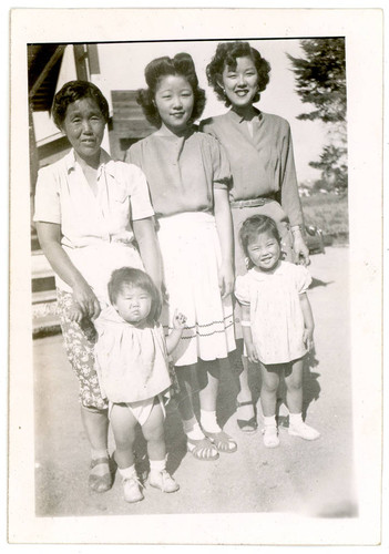 Aiko Herzig Yoshinaga and Gerrie Miyazaki with other women and baby