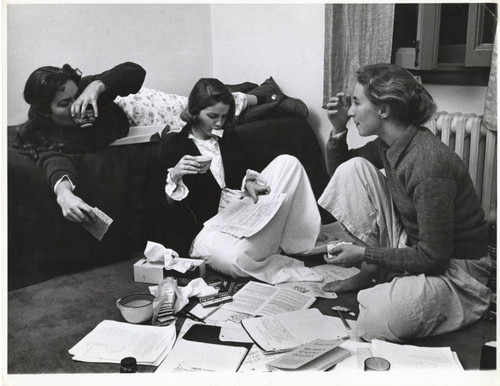 Studying in a dorm room, Scripps College