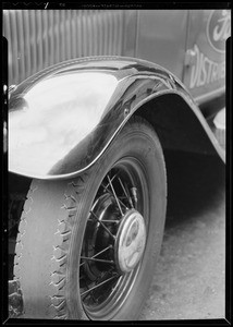 Damaged Ford delivery car, Hubbard Ford Agency owner and assured, Southern California, 1935