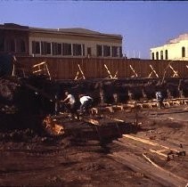 Old Sacramento. View of the Fratt Building under construction at 2nd and K Streets