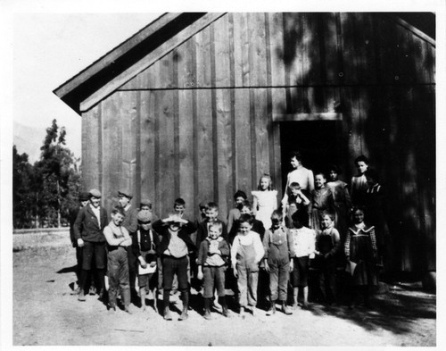 Children and Teachers at Arcadia's First School House, a Packing Shed Given by Elias J. (Lucky) Baldwin