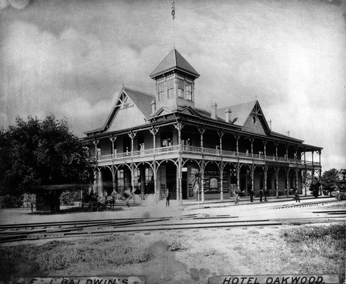 Elias J. "Lucky" Baldwin's Hotel Oakwood and Santa Fe Steam Engine