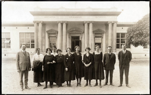 Faculty Stand at Entrance of Arcadia Grammar School