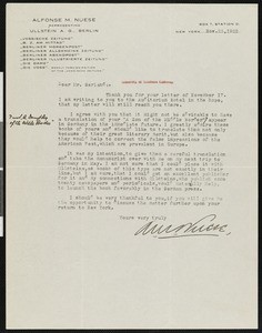 Alfonse M. Nuese, letter, 1922-11-25, to Hamlin Garland