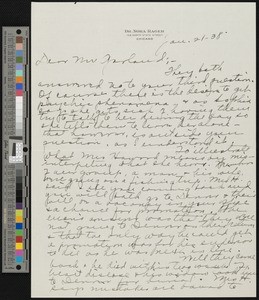 Nora Rager, letter, 1938-01-21, to Hamlin Garland