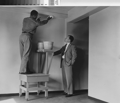 Janitor on platform, Aliso Village