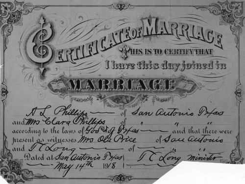 Phillips' marriage certificate