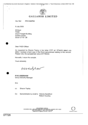 [Letter from PRG Redshaw to M Ward regarding Excel spread sheets relating to the seizure]