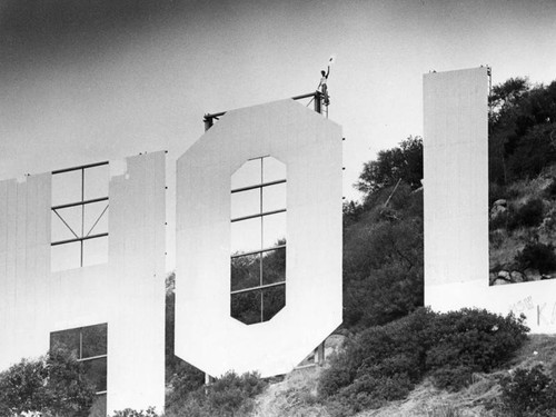 Actor pickets on Hollywood Sign