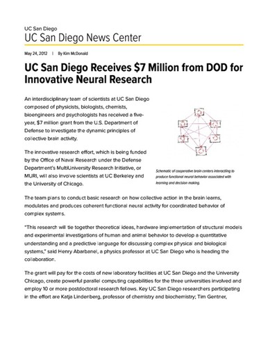 UC San Diego Receives $7 Million from DOD for Innovative Neural Research