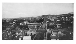 Panoramic view of Los Angeles, looking west along Sixth Street, from Main Street, ca.1882