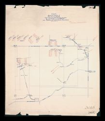 Map showing location of wells and weirs observed and noted during year 1904 by J. O. Marsh and E. T. Wright near Red Hills, Cucamonga, California