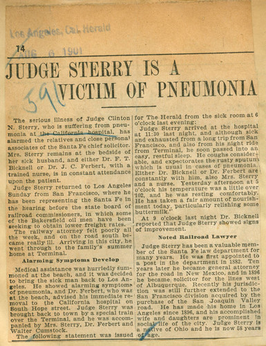 Judge Sterry is a victim of pneumonia