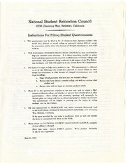 1942 National Student Relocation Council instructions and Form for Incarcerated Students to Seek Educaton Out of the Camps