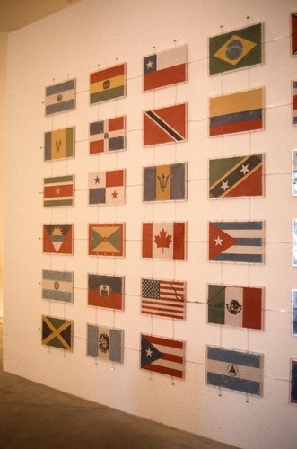 America: wall of "flags" made of colored sand