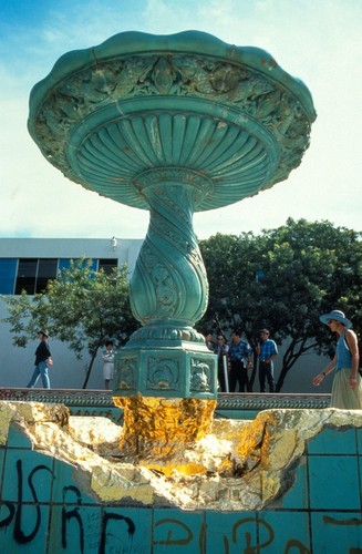 Untitled: gold leaf with fountain and graffiti