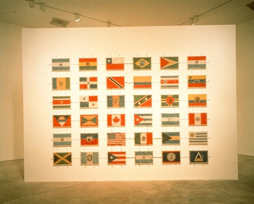 America: wall of "flags" made of colored sand