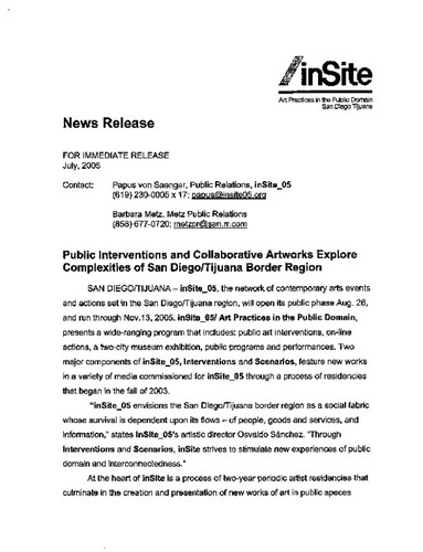 News Release: Public interventions and Collaborative Artworks Explore Complexities of San Diego/Tijuana Border Region