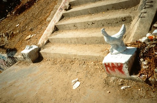 Stairway of the Ancients: Upper level right with Toltec feet, rooster