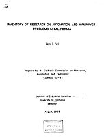 Inventory of Research on Automation and Manpower Problems in California, by Lewis J. Perl. Prepared for the California Commission on Manpower, Automation, and Technology, August 1965