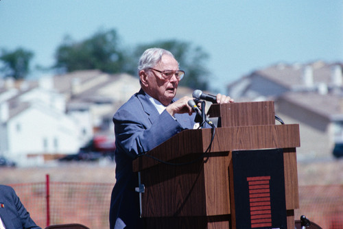 An unknown man speaking at the groundbreaking of the Contra Costa Campus