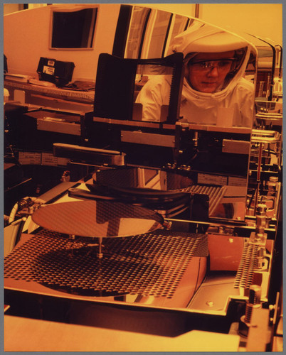 Operator monitoring 8-inch Wafer Line, 1995