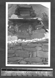 Marker of holy site, Tibet, China, ca.1941