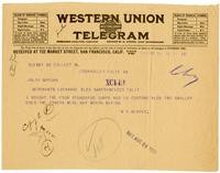 Telegram from William Randolph Hearst to Julia Morgan, August 24, 1926