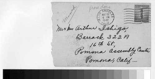 Letter, 1942 May 16, Los Angeles, Calif. to Estelle Ishigo, Pomona Assembly Center, Pomona, Calif