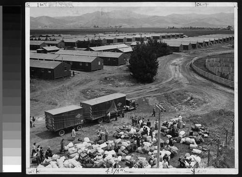 Bird's eye view of quarters and baggage at Salinas, California, Assembly Center