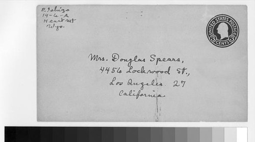 Letter, 1943 October 1, Heart Mountain, Wyo. to Mrs. Douglas Spears, Los Angeles, Calif