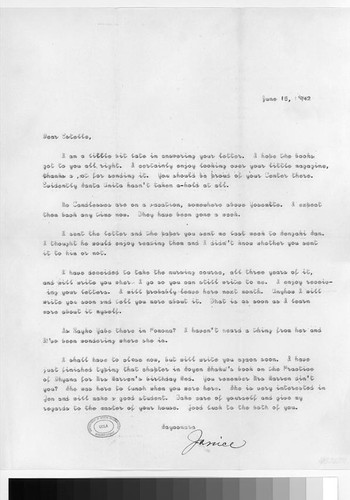 Letter, 1942 June 15, to Mrs. Estelle Ishigo, Pomona Assembly Center, Pomona, Calif