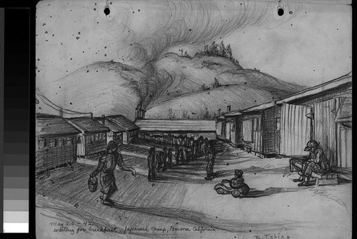 Waiting for breakfast, Japanese camp, Pomona, California
