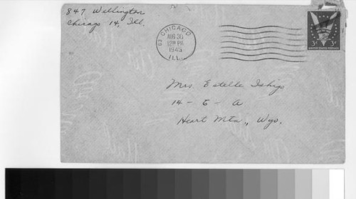 Letter, 1945 August 29, Chicago, Ill. to Estelle Ishigo, Heart Mountain, Wyo